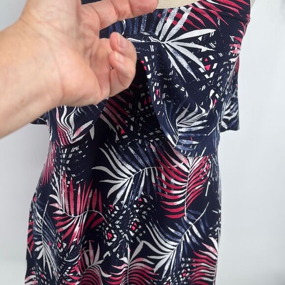 New Express Navy Blue Pink White Palm Tree Leaves‎ Print Stretch Mini Dress XS - Picture 5 of 14